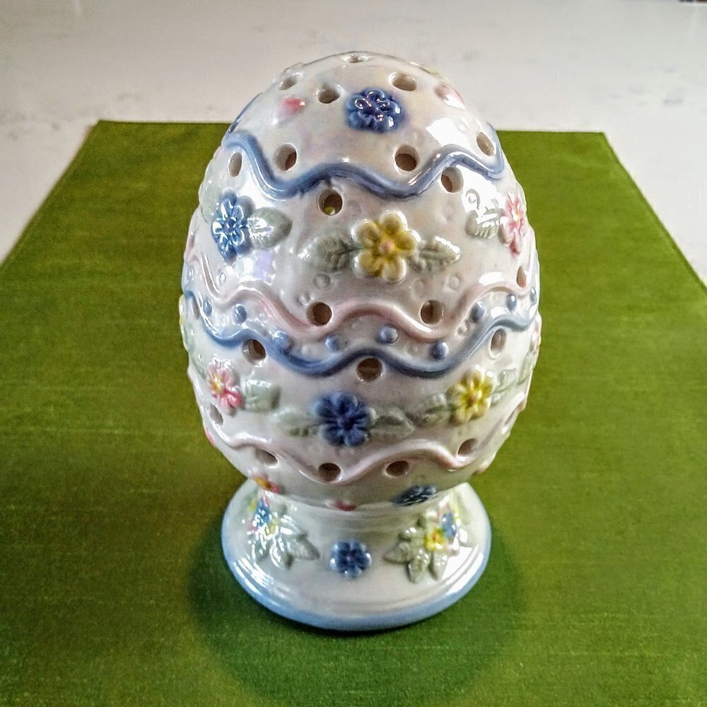 Floral Egg-Shaped Ceramic Footed Incense Holder